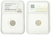 10 Cent. Wilhelmina. 1892. UNC Details. NGC Graded: 6641276-104. Sch. 876. 1,4 g.