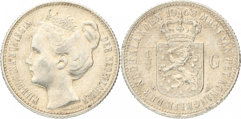 ½ Gulden. Wilhelmina. 1908. Zeer Fraai +. Sch. 835. 5 g.