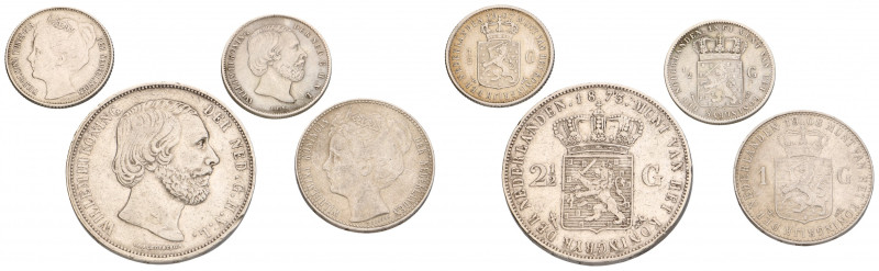 Lot (4) ½ Gulden - 1 Gulden - 2½ Gudlen. Willem III - Wilhelmina. 1861 - 73 - 19...