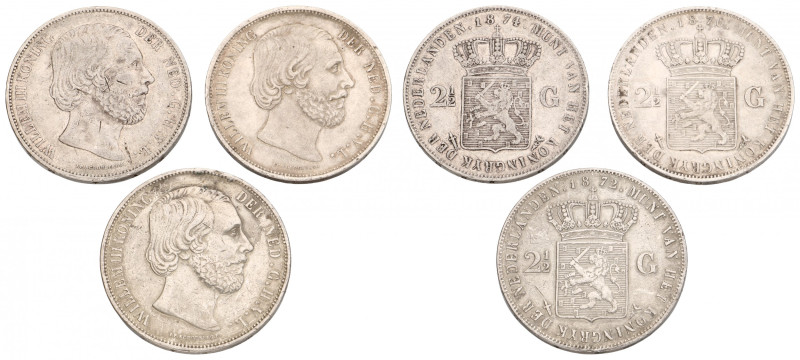 Lot (3) 2½ Gulden. Willem III. 1870/72/74. Zeer Fraai. Sch. 596 - 598 - 600. 75 ...