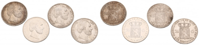 Lot (4) 2½ Gulden. Willem III. 1868/69/71/72. Zeer Fraai. Enkele gepoetst. Sch. ...