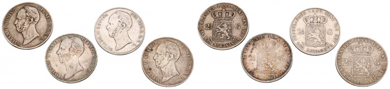 Lot (4) 2½ Gulden. Willem II. 1846-48. Gemiddeld Zeer Fraai. 99,1 g.