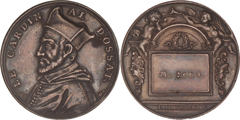 France. 1604. Death of cardinal D'ossat. By I. Dassier. Ar. 28.3 mm. 9,8 g. VF +...