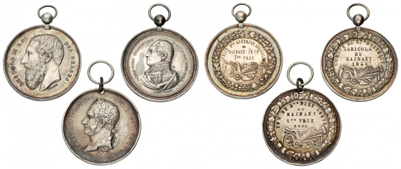 Belgium. Hainaut. 1855, 58 & 78. Lot (3) Agricultural price medals - Leopold I &...