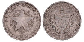 Cuba. 40 Centavos. 1915. VF. KM 14.3.