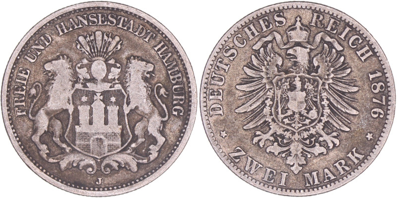 German states. Hamburg. 2 Mark. 1876 J. VF -. AKS 47, J. 61.