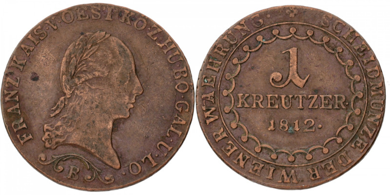 Austria. Empire. Kremnitz. Franz I. 1 Kreutzer. 1812 B. VF / XF. 4 g.