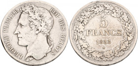 Belgium. Leopold I. 5 Francs. 1833. VF -. Position A. M. 8a. 24,7 g.