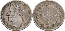 Belgium. Leopold I. 5 Francs. 1833. VF +. M. 8b. 24,9 g.