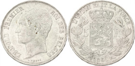 Belgium. Leopold I. 5 Francs. 1865. AUnc. With dot. M. 45b. LA# BFM-126. 25,0 g.