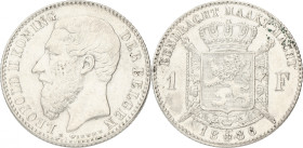 Belgium. Leopold II. 1 Franc. 1886. VF / XF. M. 178. 5 g.