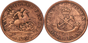 Canada. United Provinces of Canada. Bank of upper Canada 1 Penny token. 1852. VF. Cleaned. 15,1 g.