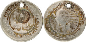 Costa Rica. ½ Real - Countermarked on a Central American Republic ½ real. 1851. With eye. 1,40 g. VF +.