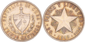 Cuba. 20 Centavos. 1949. AUnc. KM 13. 5.01 g.