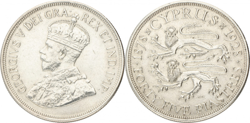 Cyprus. Crown colony. George V. 45 Piastres. 1928. XF -. Cleaned. 28,31 g.