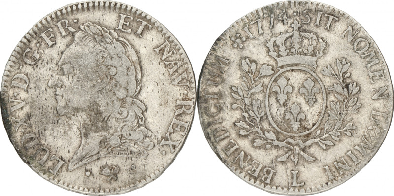 France. Louis XV. Ecu. 1774 L. VF +. 29 g.