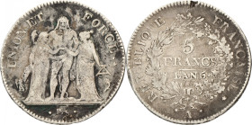France. Republic. 5 Francs. An. 5. F +. Edge damage. 24,0 g.