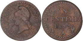 France. Republic. Centime. An 7 A. Gad. 76. 2 g. VF -.