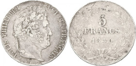 France. Louis Philippe I. 5 Francs - satirical edge lettering DIEU PUNIRA LA FRANCE. 1840 A. VF. Gad. 678. 22,3 g.