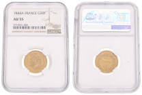 France. Second kingdom. Louis Philippe I. 20 Francs. 1844 A. AU 55. NGC graded: 5773551-006. Fr. 527. 6,45 g.