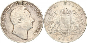 German states. Baden. Leopold. 2 Gulden. 1846. Ex mounted. 20,8 g. F / VF.