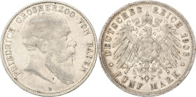 German states. Baden. Friedrich I. 5 Mark. 1903. VF. 27,62 g.