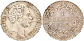 German states. Bavaria. Maximilian II. 1 Gulden. 1855. Cleaned. AKS 151, J. 82. 10,62 g. XF -.