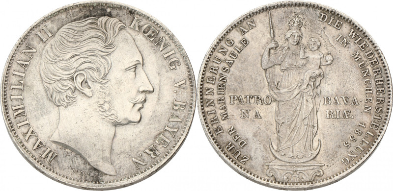 German states. Bavaria. Maximilian II. 2 Gulden - Mariensäule. 1855. XF -. Clean...