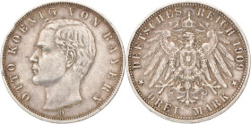 German States. Bavaria. Otto I. 3 Mark. 1909. VF. 16,6 g.