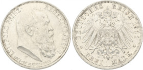 German states. Bavaria. Luitpold. 3 Mark - 90th anniversary of the Prince-regent. 1911 D. XF +. AKS 206. J. 49. 16,6 g.