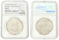 German states. Bavaria. Luitpold. 5 Mark - 90th birthday. 1911 D. MS 63. NGC graded: 6637509-101. AKS 205. J. 50. 27,78 g.