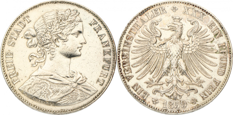German states. Frankfurt. Thaler. 1859. VF +. Cleaned. AKS 8. J. 41. 18,53 g.