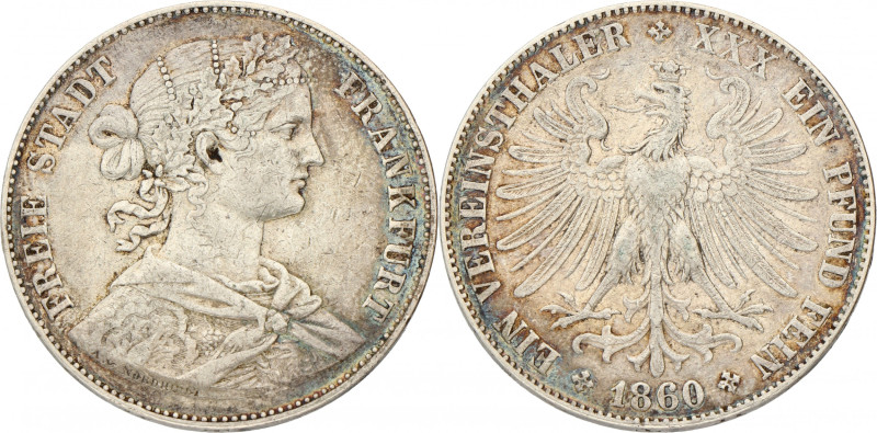 German states. Frankfurt. Thaler. 1860. VF +. AKS 8. J. 41. 18,46 g.