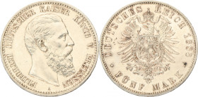 German states. Prussia. Friedrich I. 5 Mark. 1888 A. XF -. Cleaned. AKS 121. J. 99. 27,87 g.
