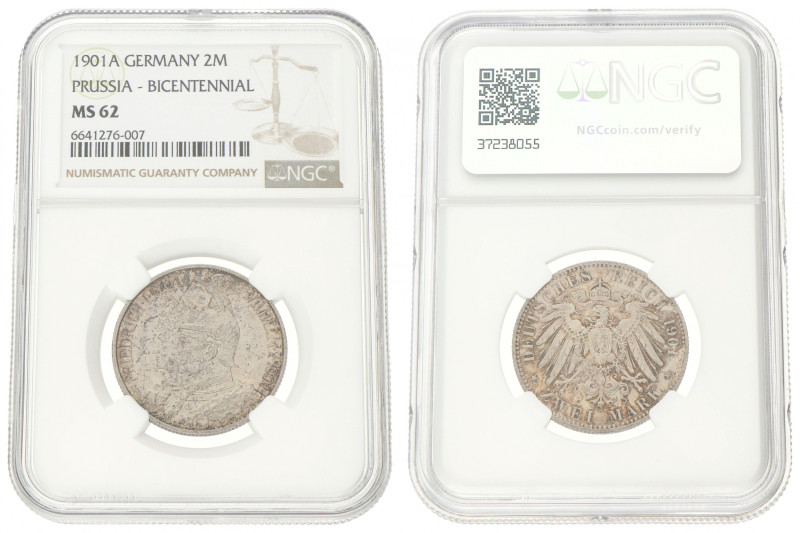 German states. Prussia. Wilhelm II. 2 Mark - Bicentennial. 1901A. MS 62. NGC Gra...