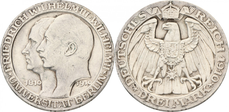 German states. Prussia. Wilhelm II. 3 mark - Berlin university. 1910 A. VF / XF....