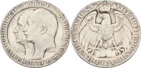 German states. Prussia. Wilhelm II. 3 mark - Berlin university. 1910 A. VF / XF. Cleaned. AKS 137. J. 107. 16,7 g.