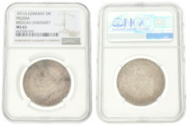 German states. Prussia. Wilhelm II. 3 Mark - Breslau University. 1911 A. MS 63. NGC graded: 6637509-010. AKS 138. J. 108. 16,6 g.