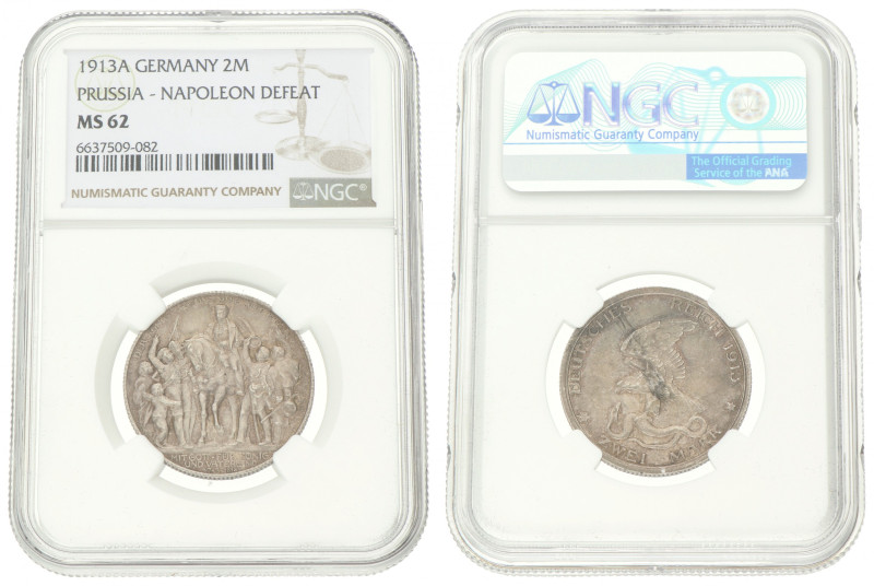 German states. Prussia. 2 Mark - Vörlkerschlacht centennial. 1913 A. MS 62. NGC ...