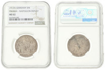 German states. Prussia. 2 Mark - Vörlkerschlacht centennial. 1913 A. MS 62. NGC graded: 6637509-082. AKS 140. J. 109. 11,11 g.