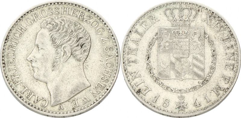 German states. Sachsen-Weimar-Eisenach. Carl Friedrich. Thaler. 1841 A. VF +. AK...