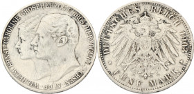 German states. Saxe-Weimar-Eisenach. 5 Mark - Mariage of Wilhelm Ernst & Caroline. 1903. VF. Cleaned. J. 159. 27,8 g.