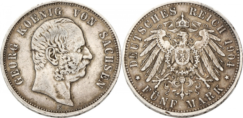 German states. Saxony. Georg. 5 Mark. 1904 E. VF. AKS 177. J. 130. 27,7 g.