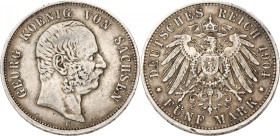 German states. Saxony. Georg. 5 Mark. 1904 E. VF. AKS 177. J. 130. 27,7 g.