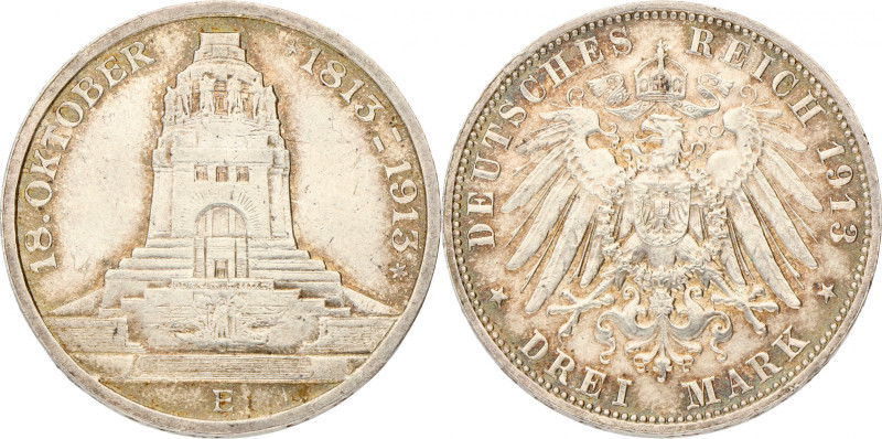 German states. Saxony. 3 Mark - Völkerschlachtdenkmal. 1913 E. XF. AKS 190. J. 1...