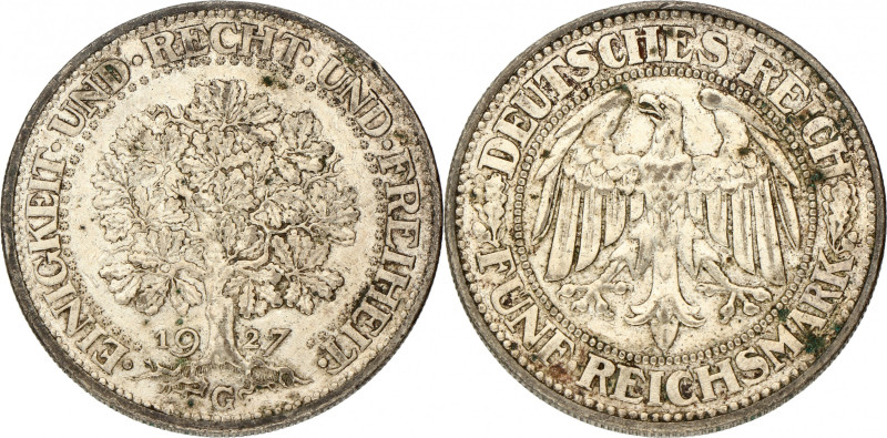 Germany. Weimar republic. 5 Mark. 1927 G. VF / XF. AKS 25. J. 331. 24,89 g.