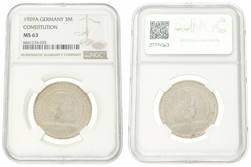 Germany. Weimar republic. 3 Mark - 10th Anniversary of the Weimar constitution. ...
