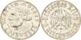 Germany. Third Reich. 5 Mark - Martin Luther. 1933 A. VF. Cleaned. AKS 69. J. 353. 13,86 g.
