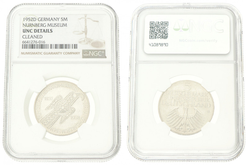 Germany. BRD. 5 Mark - Germanic museum. 1952 D. UNC details. NGC graded: 6641276...