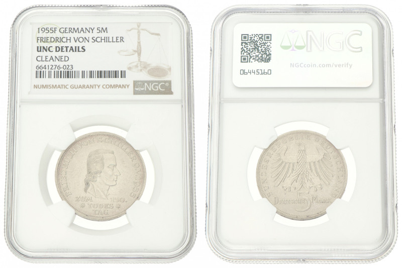 Germany. 5 Mark - Friedrich von Schiller. 1955. UNC Details. NGC Graded: 6641276...